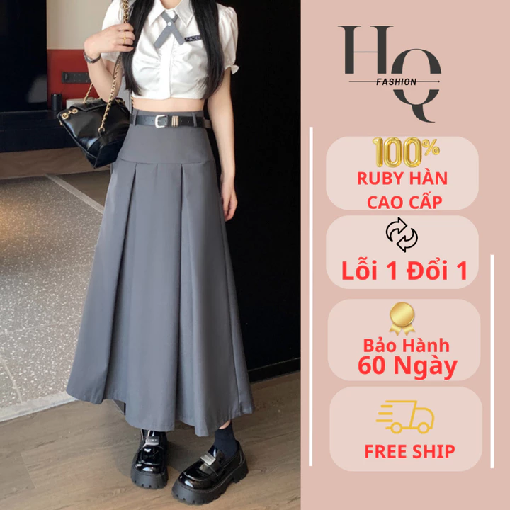Chân váy xếp ly dáng dài, Chân váy midi dáng dài xếp ly, Chân váy dài xếp ly 2 mặt 2024 chất RuBy Hàn 0080HQ