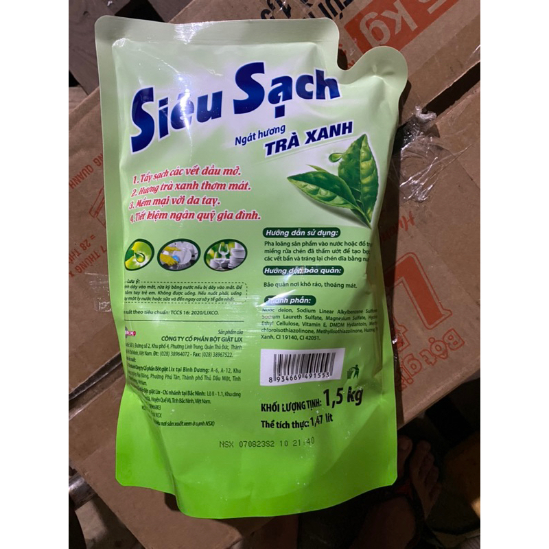 Nước Rửa Chén LIX 3.2kg Siêu Sạch Hương trà xanh loại Túi - LIXRC