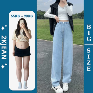 Quần jean nữ ống rộng Bigsize 40kg-85kg, kiểu dáng ống suông rộng, quần bò nữ ống rộng dáng xuông MS105 2KJeans