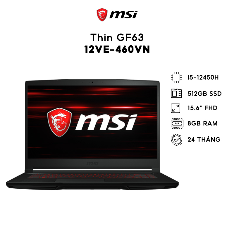 Laptop Gaming Msi Thin Gf63 12ve 460vn I5 12450h 512gb 64gb Rtx 4050 6gb 156 Fhd Ship 4021