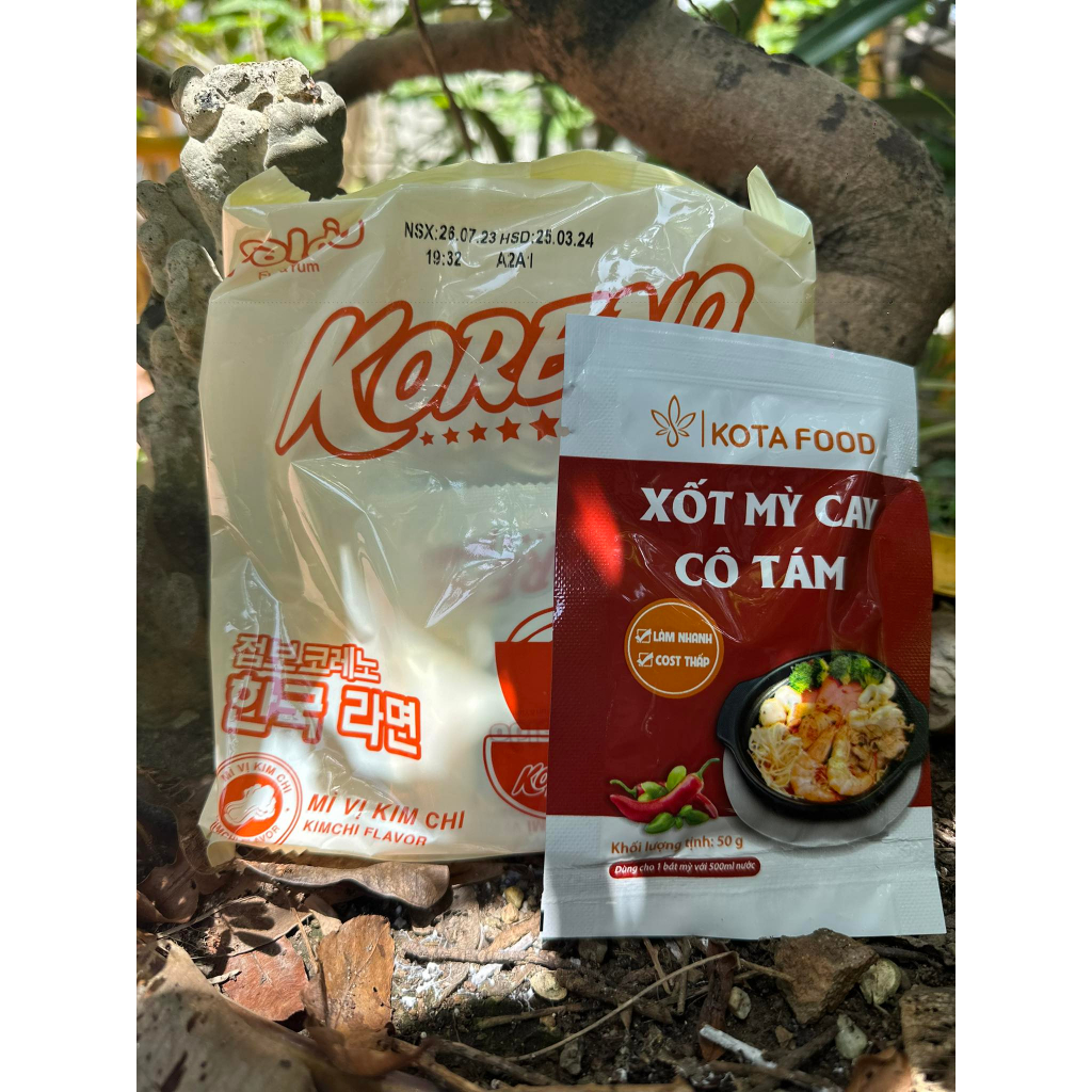 Combo Sốt Mỳ Cay Cô Tám (50g sốt mỳ + 1gói mỳ Koreno vị Kim chi)