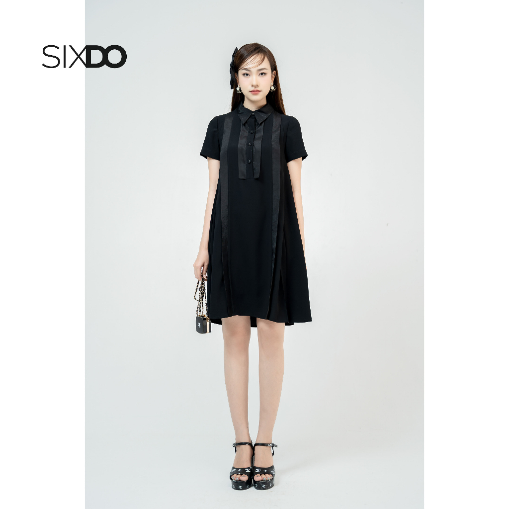 Đầm sơ mi SIXDO Black Trapeze Mini Silk Dress