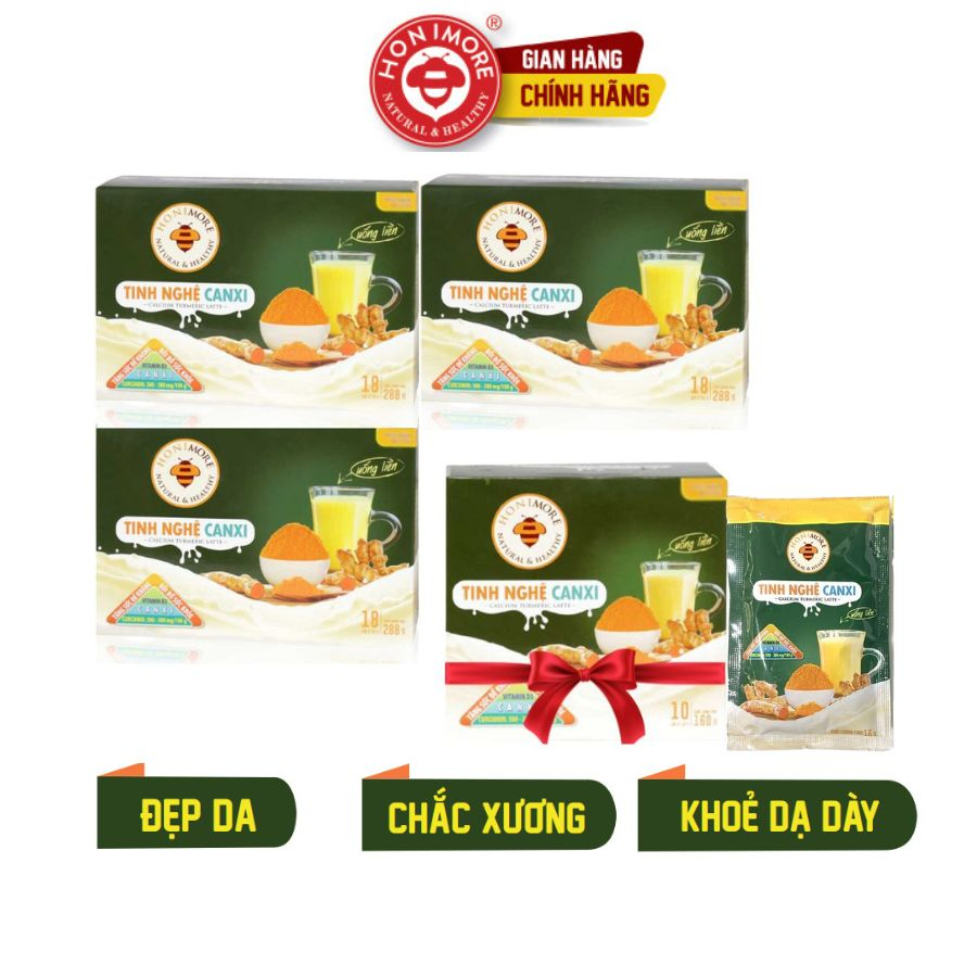 Ảnh Combo 3 hộp lớn +1 hộp (10 gói) Tinh nghệ canxi Honimore 288g - tốt cho xương, làm đẹp da, tốt cho dạ dày 1