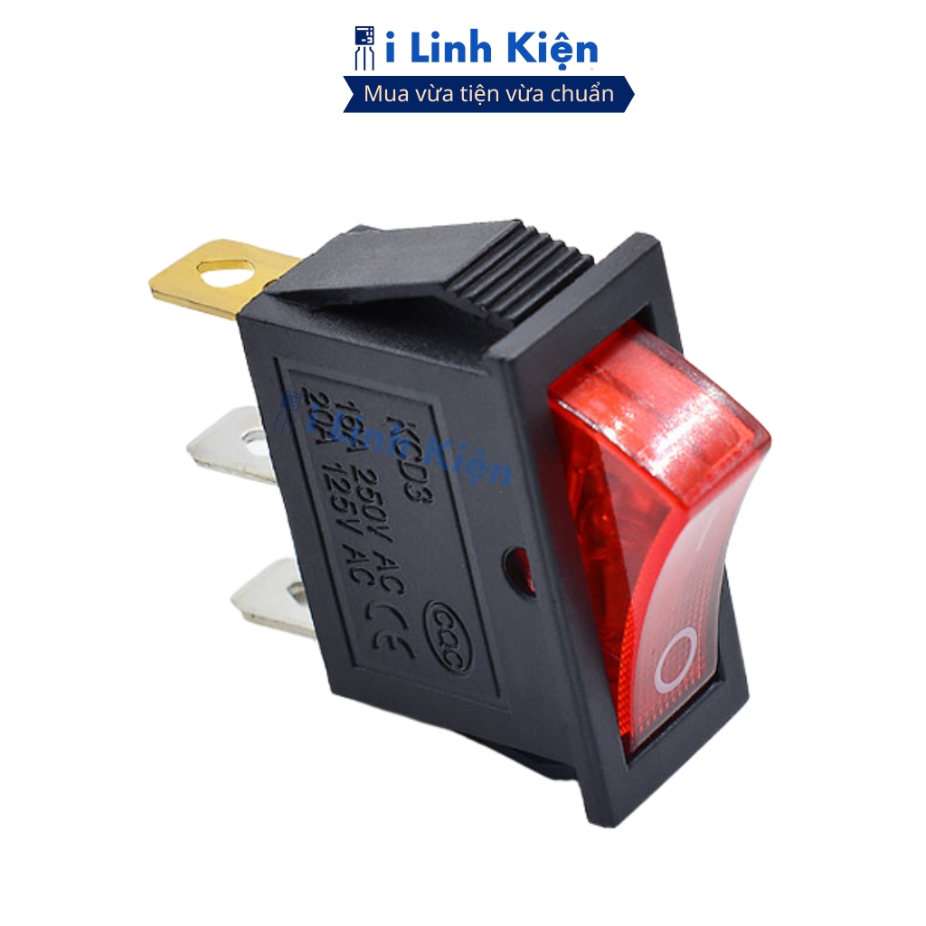 Công tắc bập bênh 3 chân  KCD3 250V/16A 13x31mm có đèn (công tắc Lioa) chính hãng ilinhkien.