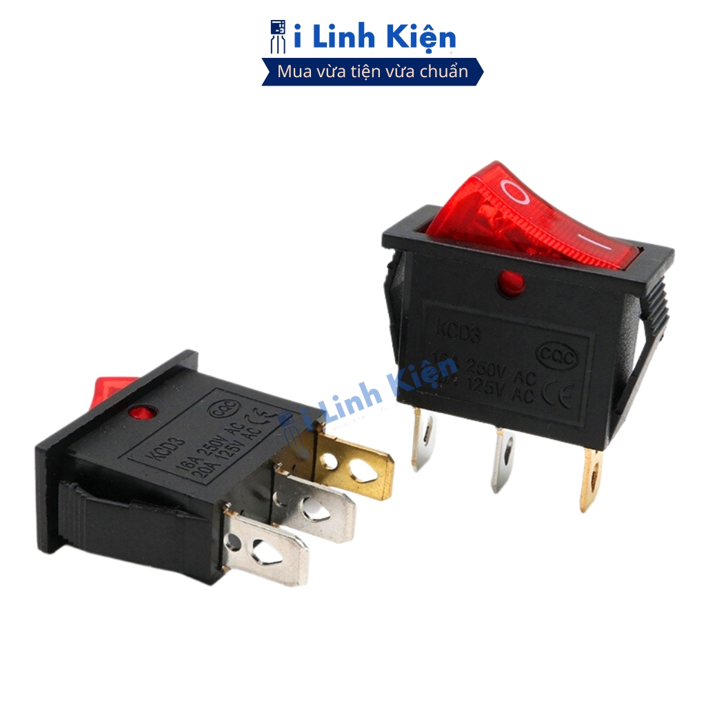 Công tắc bập bênh 3 chân  KCD3 250V/16A 13x31mm có đèn (công tắc Lioa) chính hãng ilinhkien.