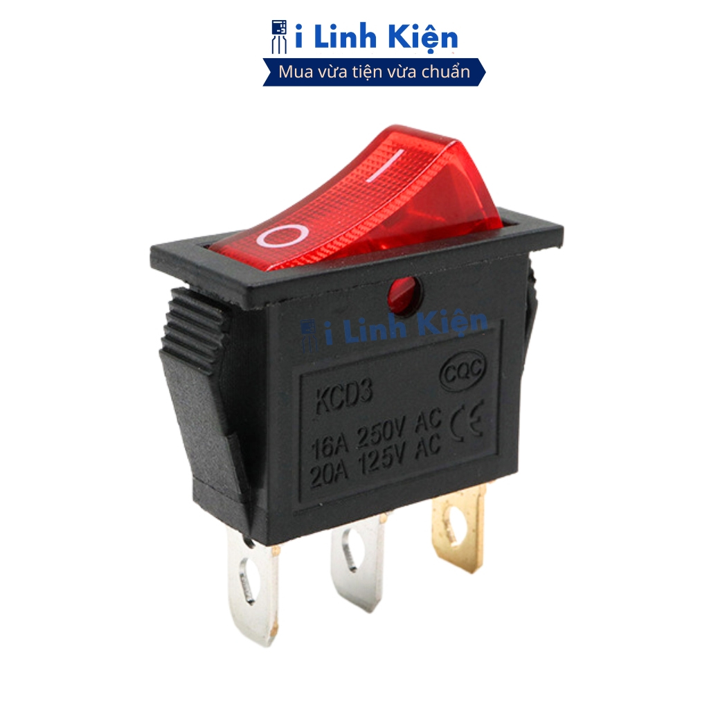 Công tắc bập bênh 3 chân  KCD3 250V/16A 13x31mm có đèn (công tắc Lioa) chính hãng ilinhkien.