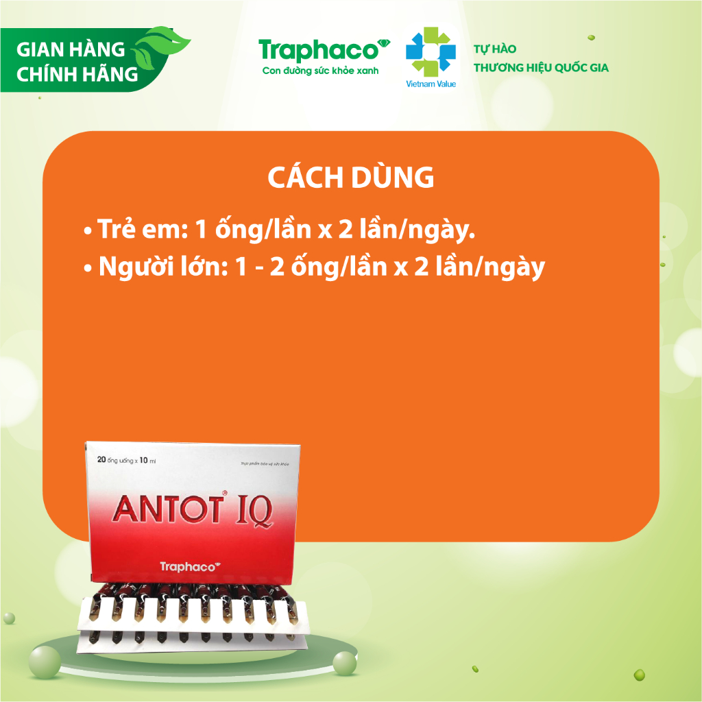TPBVSK ANTOT IQ Traphaco- Hỗ Trợ: Phát Triển Não Bộ Tăng Khả Năng Tập Trung, Tăng Hấp Thu Hộp 20 Ống Uống x 10m | BigBuy360 - bigbuy360.vn