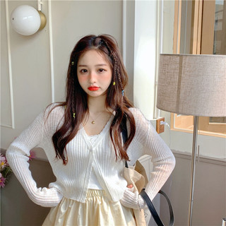 Áo khoác cardigan mỏng dệt kim dài tay cổ V forgirl kiểu dáng croptop FG094