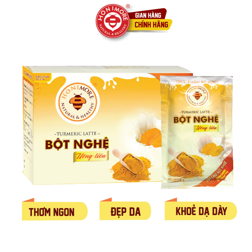 Ảnh Bột nghệ uống liền Honimore 288g (hộp có 18 gói) - curcumin, bột nghệ nguyên chất, sữa thực vật 1