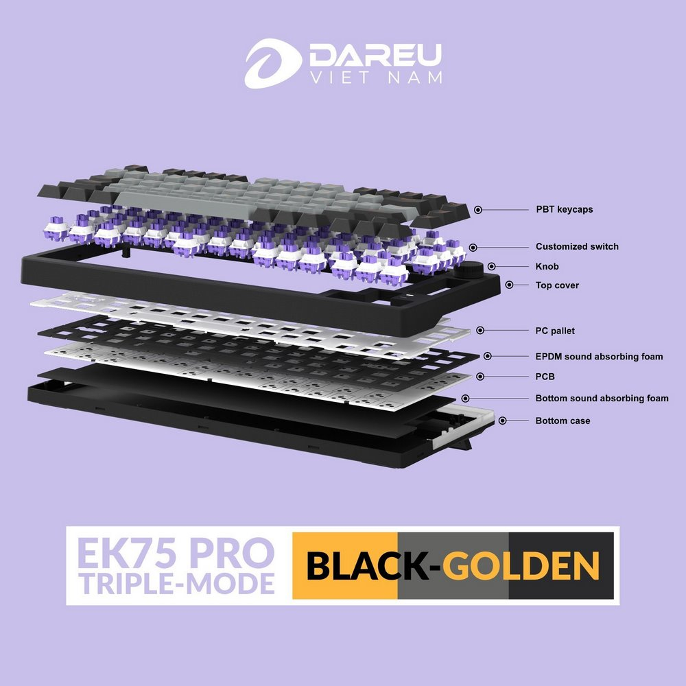 Bàn phím cơ DareU EK75 Pro Triple Mode Black Golden DareU Dream switch - Hàng Chính Hãng | BigBuy360 - bigbuy360.vn