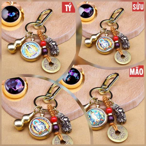 Móc Khóa 12 Con Giáp Dạ Quang, Gồm 4 Món Dây 5 Xu, Bầu Rỗng, Mặt Phật Bản Mệnh, phát sáng dễ dàng tìm