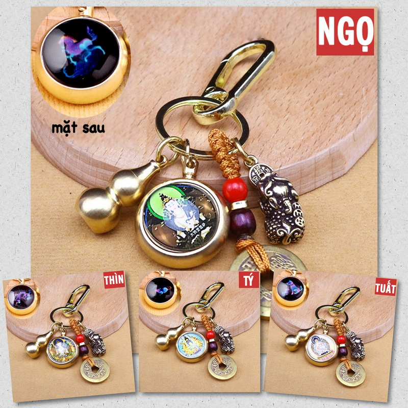 Móc Khóa 12 Con Giáp Dạ Quang, Gồm 4 Món Dây 5 Xu, Bầu Rỗng, Mặt Phật Bản Mệnh, phát sáng dễ dàng tìm