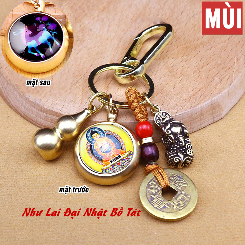 Móc Khóa 12 Con Giáp Dạ Quang, Gồm 4 Món Dây 5 Xu, Bầu Rỗng, Mặt Phật Bản Mệnh, phát sáng dễ dàng tìm