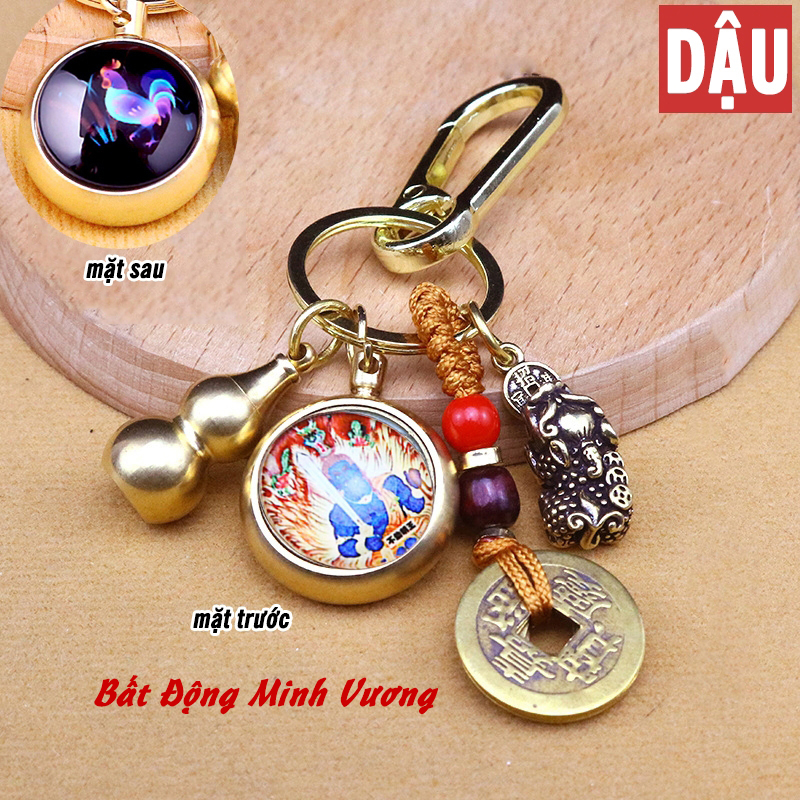 Móc Khóa 4 Món Dạ Quang Phát Sáng 12 Con Giáp, Dây Vàng 5 Đồng Xu, Quả Bầu Rỗng Mix 2 Mặt Phật Bản Mệnh