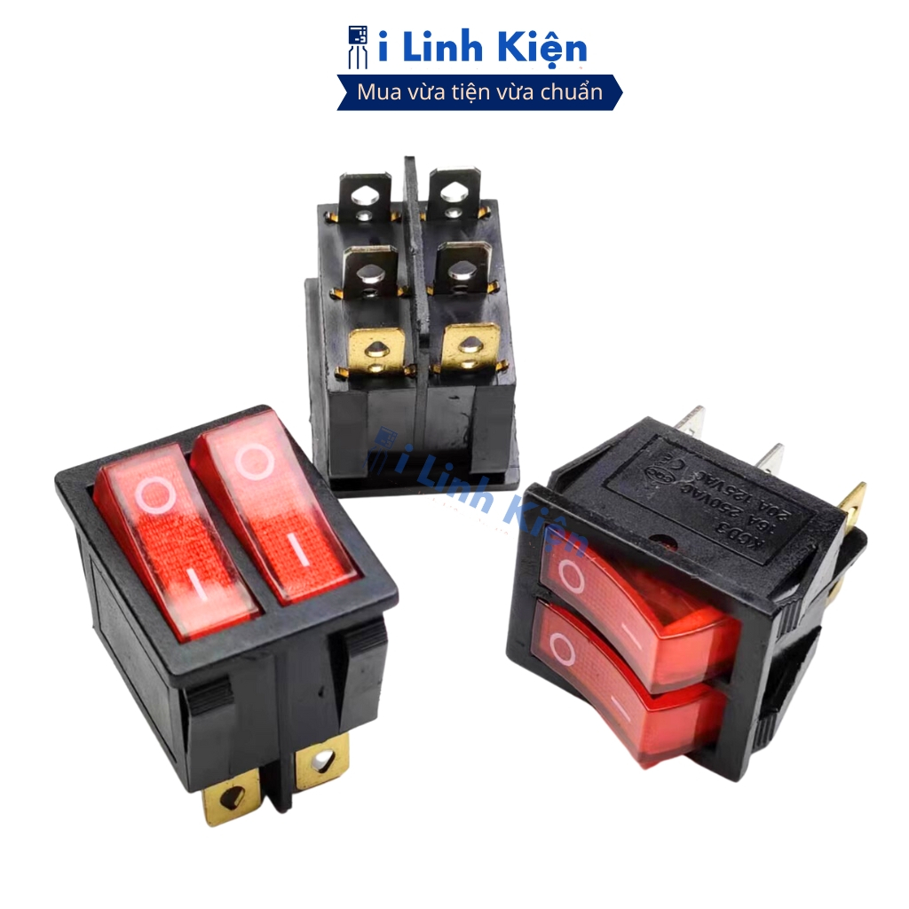 Công tắc bập bênh đôi 2 chế độ 6 chân KCD6-212N 250V 15A có đèn chất lượng cao ilinhkien.