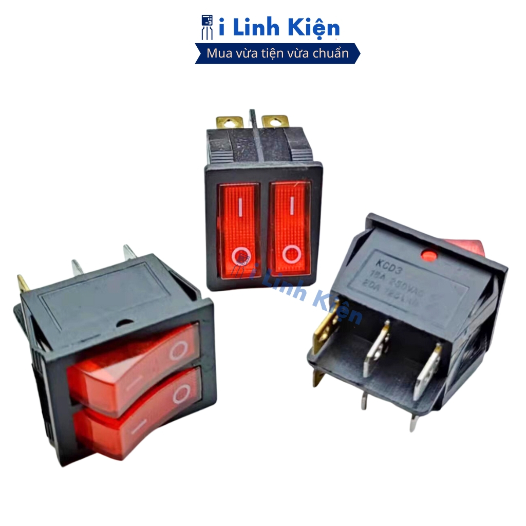 Công tắc bập bênh đôi 2 chế độ 6 chân KCD6-212N 250V 15A có đèn chất lượng cao ilinhkien.