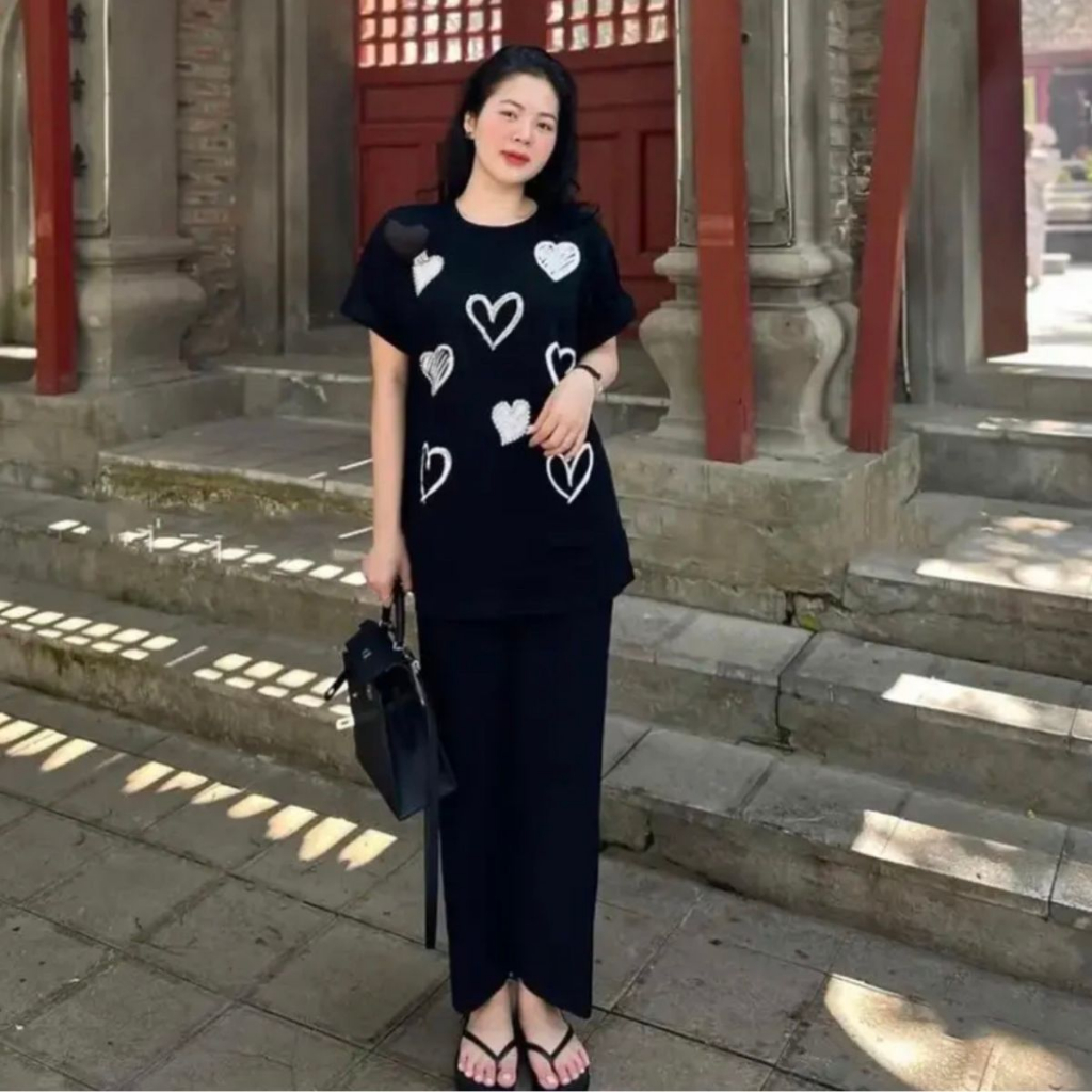 Set Đồ Nữ Đẹp Sang Chảnh Bigsize Đồ Mặc Nhà ESHOP Set Áo Và Quần Dài Ống Rộng Đi Chơi Dễ Thương Xinh Xắn DB068