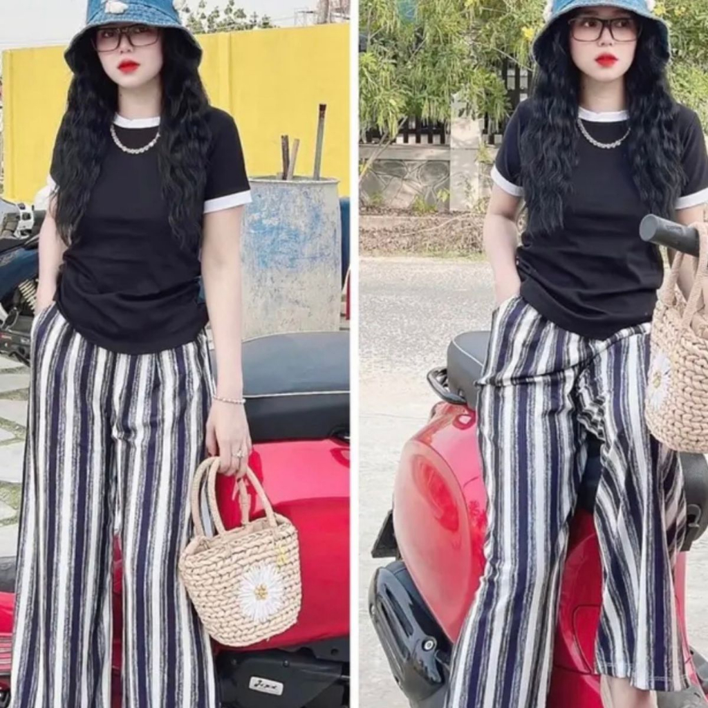 Set Đồ Nữ Đẹp Sang Chảnh Bigsize Đồ Mặc Nhà ESHOP Set Áo Và Quần Dài Ống Rộng Đi Chơi Dễ Thương Xinh Xắn DB068