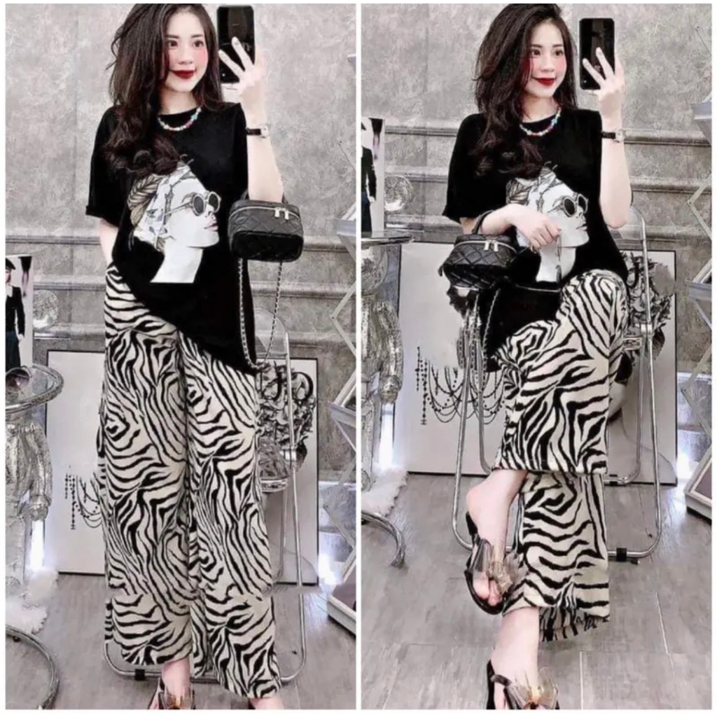 Set Đồ Nữ Đẹp Sang Chảnh Bigsize Đồ Mặc Nhà ESHOP Set Áo Và Quần Dài Ống Rộng Đi Chơi Dễ Thương Xinh Xắn DB068