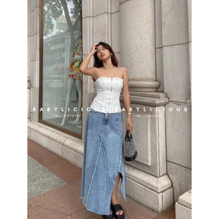 [ HÌNH THẬT ] M117-118 Corset tôn dáng+ Chân váy Jean Vintage
