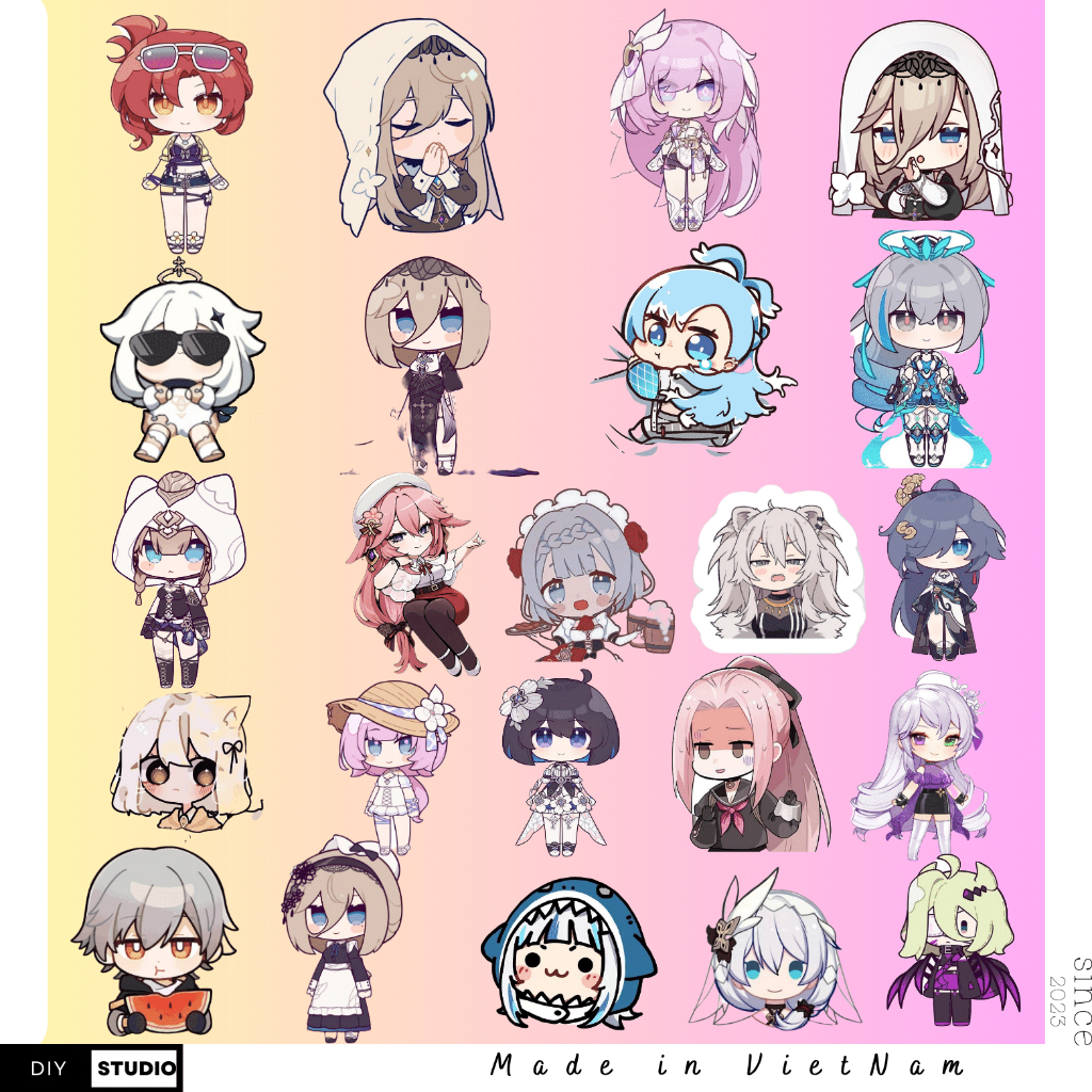 100 sitcker Hoạt Hình Chibi nữ Dễ Thương Dán hộp bút sách vở bình giữ nhiệt mũ bảo hiểm xe đạp điện