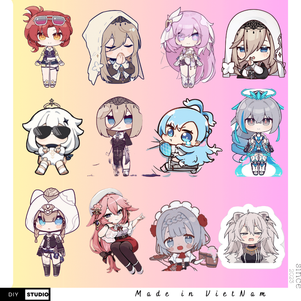 100 sitcker Hoạt Hình Chibi nữ Dễ Thương Dán hộp bút sách vở bình giữ nhiệt mũ bảo hiểm xe đạp điện