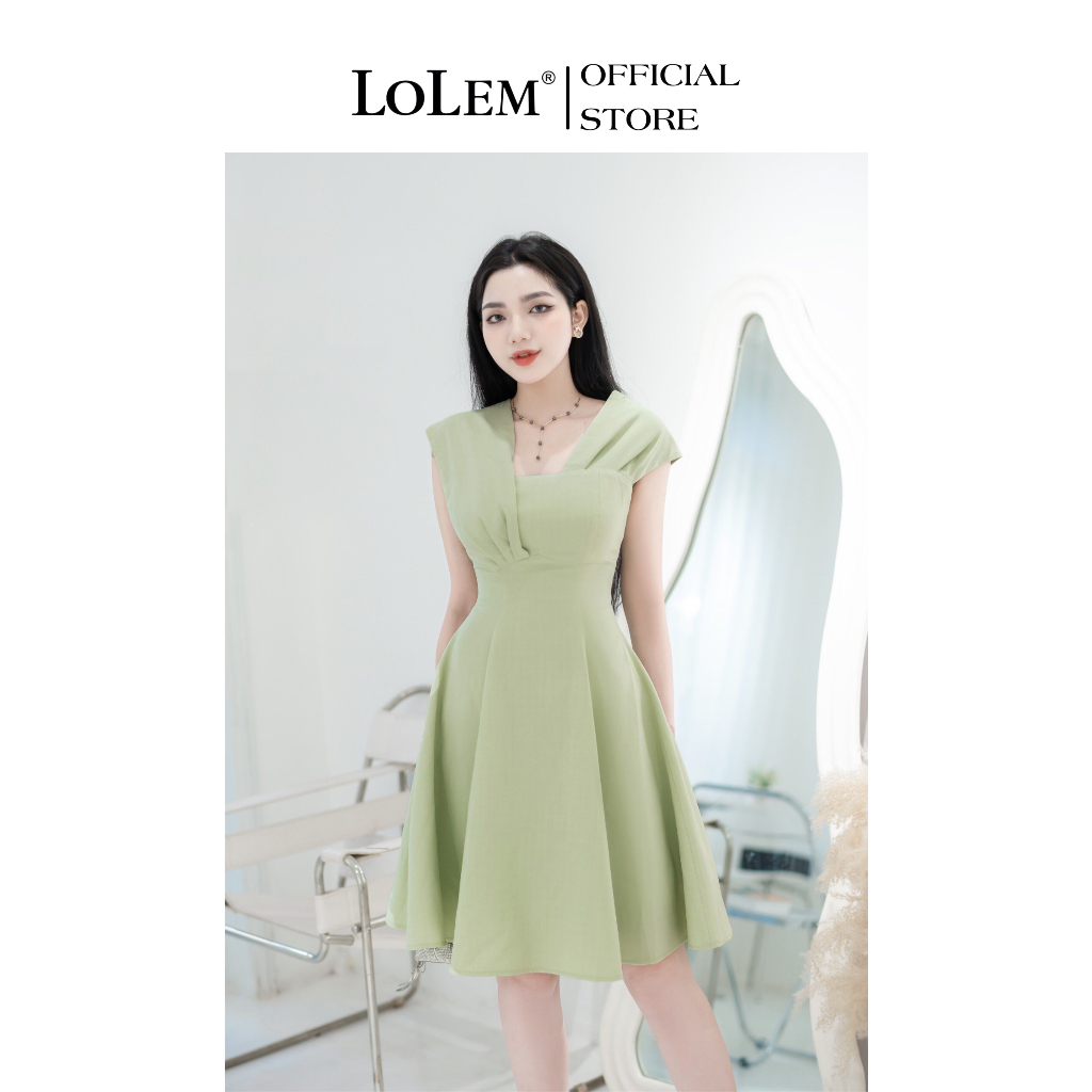 Đầm xòe cúp ngực LOLEM DX443 xếp ly cách điệu chất linen cotton co giãn