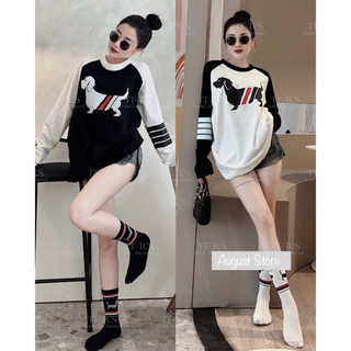 Áo Thun Dài Tay Thomb Họa Tiết Chó Dáng Rộng Giấu Quần Freesize