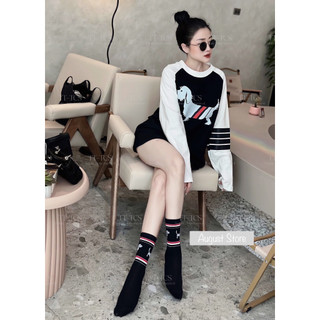 Áo Thun Dài Tay Thomb Họa Tiết Chó Dáng Rộng Giấu Quần Freesize