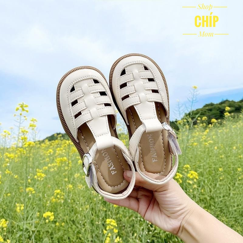 sandal bé gái dép rọ bảo vệ chân cho bé da PU đan chéo êm châm đế chống trượt QCCC full box công chúa đi tiệc 2312