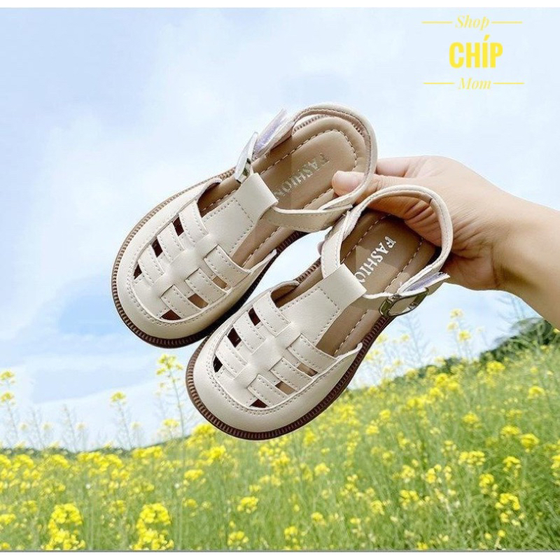sandal bé gái dép rọ bảo vệ chân cho bé da PU đan chéo êm châm đế chống trượt QCCC full box công chúa đi tiệc 2312
