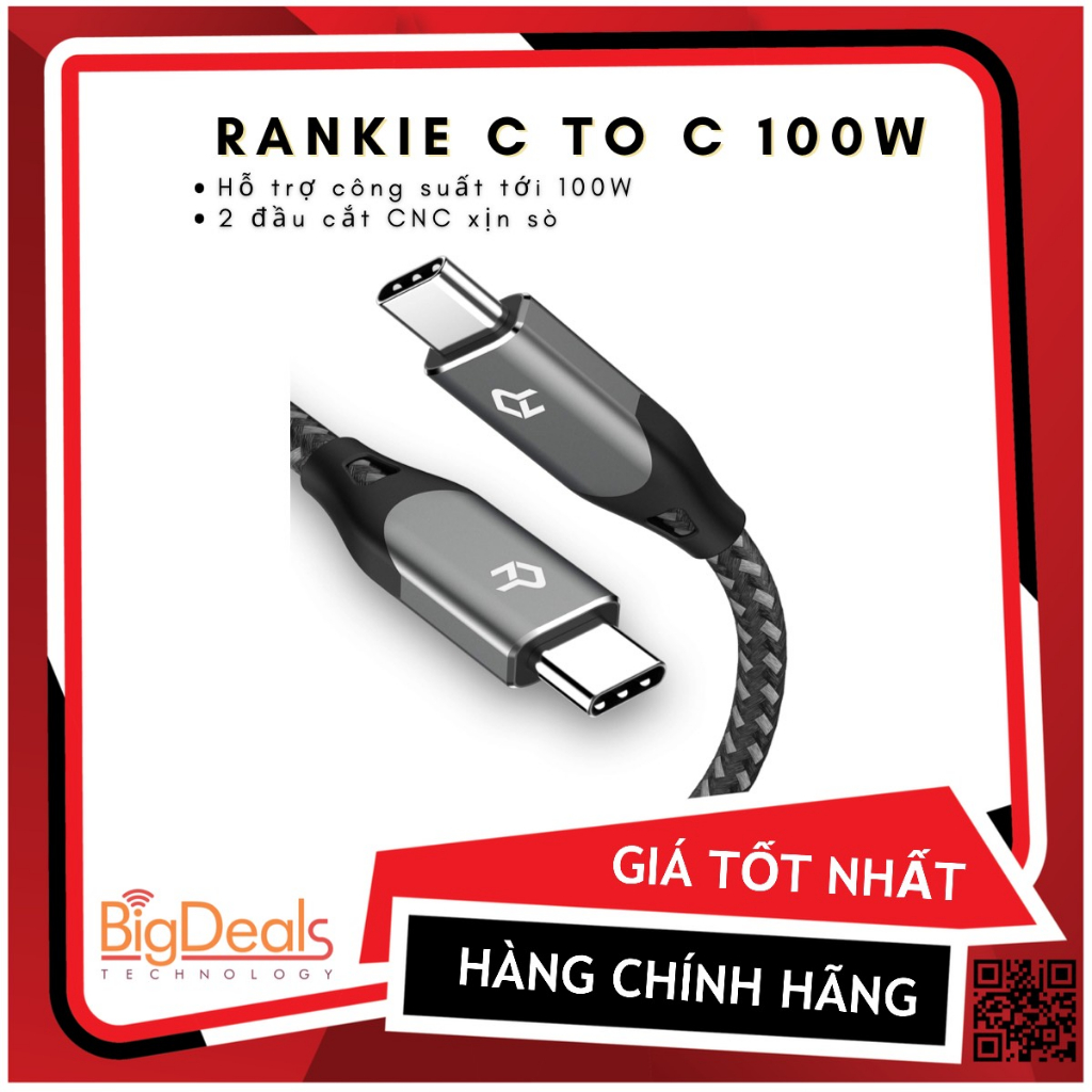Cáp type C to C RANKIE 100W, 1.8M, chính hãng, BigDeals VN | Shopee ...