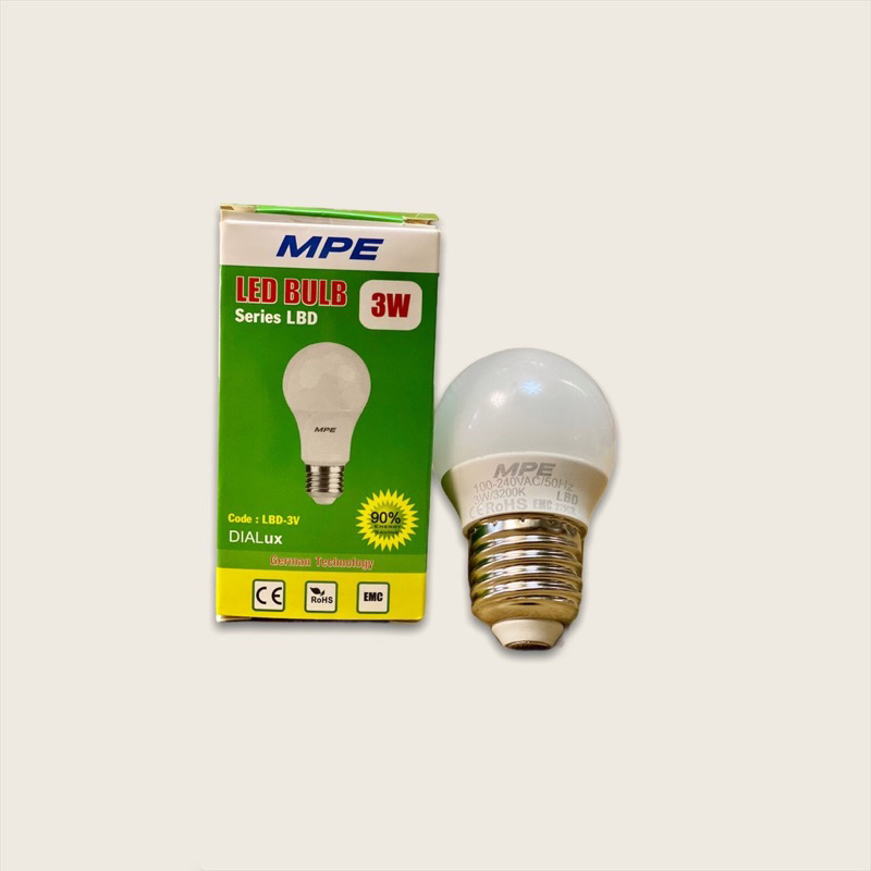 [MPE_Hàng Việt Nam] Bóng Đèn Led Bulb Tròn MPE 3W Ánh Sáng Trắng/Vàng