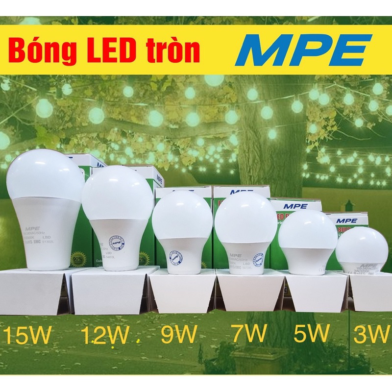 [MPE_Hàng Việt Nam] Bóng Đèn Led Bulb Tròn MPE 9W Ánh Sáng Trắng/Vàng