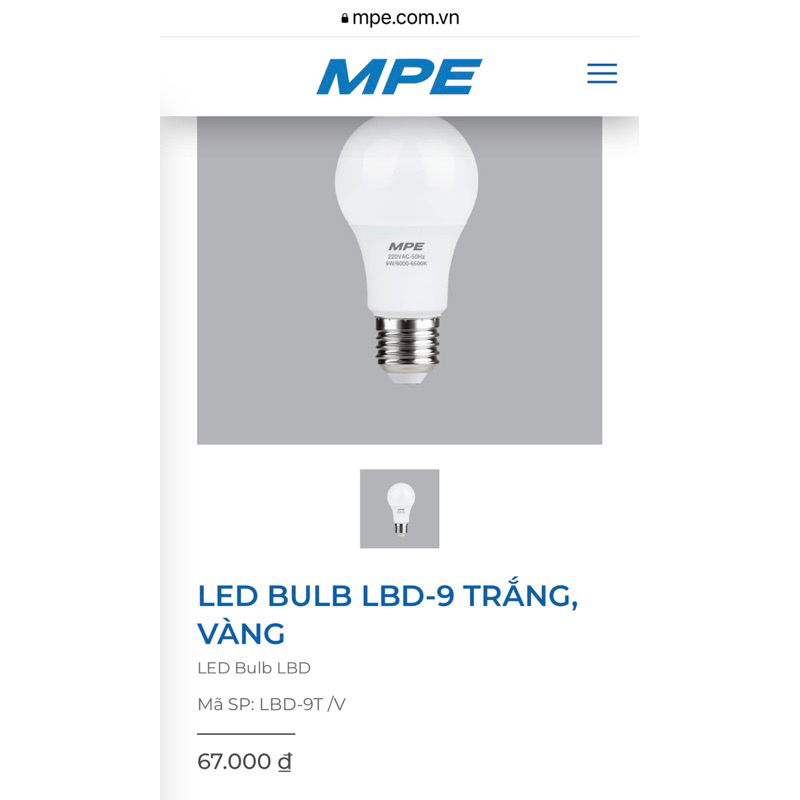 [MPE_Hàng Việt Nam] Bóng Đèn Led Bulb Tròn MPE 9W Ánh Sáng Trắng/Vàng