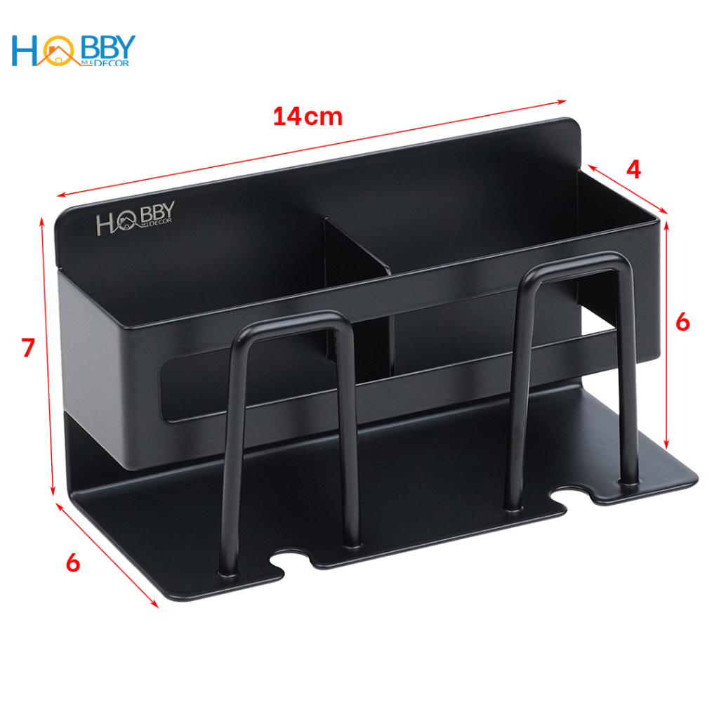Kệ đựng bàn chải kem đánh răng 2 ngăn màu đen dán tường Hobby home decor CD3B