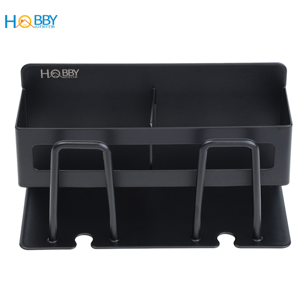 Kệ đựng bàn chải kem đánh răng 2 ngăn màu đen dán tường Hobby home decor CD3B