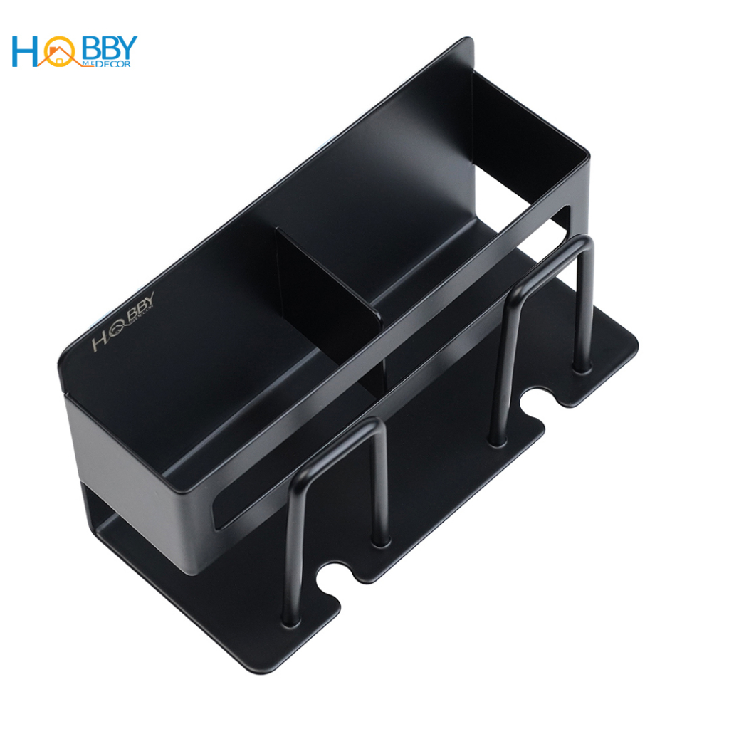 Kệ đựng bàn chải kem đánh răng 2 ngăn màu đen dán tường Hobby home decor CD3B
