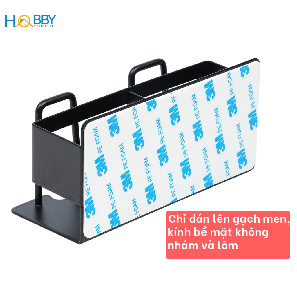 Kệ đựng bàn chải kem đánh răng 2 ngăn màu đen dán tường Hobby home decor CD3B