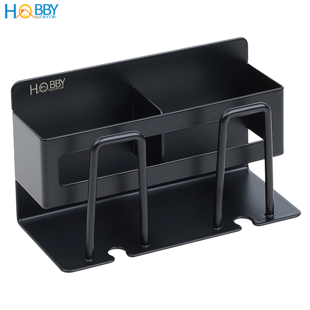 Kệ đựng bàn chải kem đánh răng 2 ngăn màu đen dán tường Hobby home decor CD3B