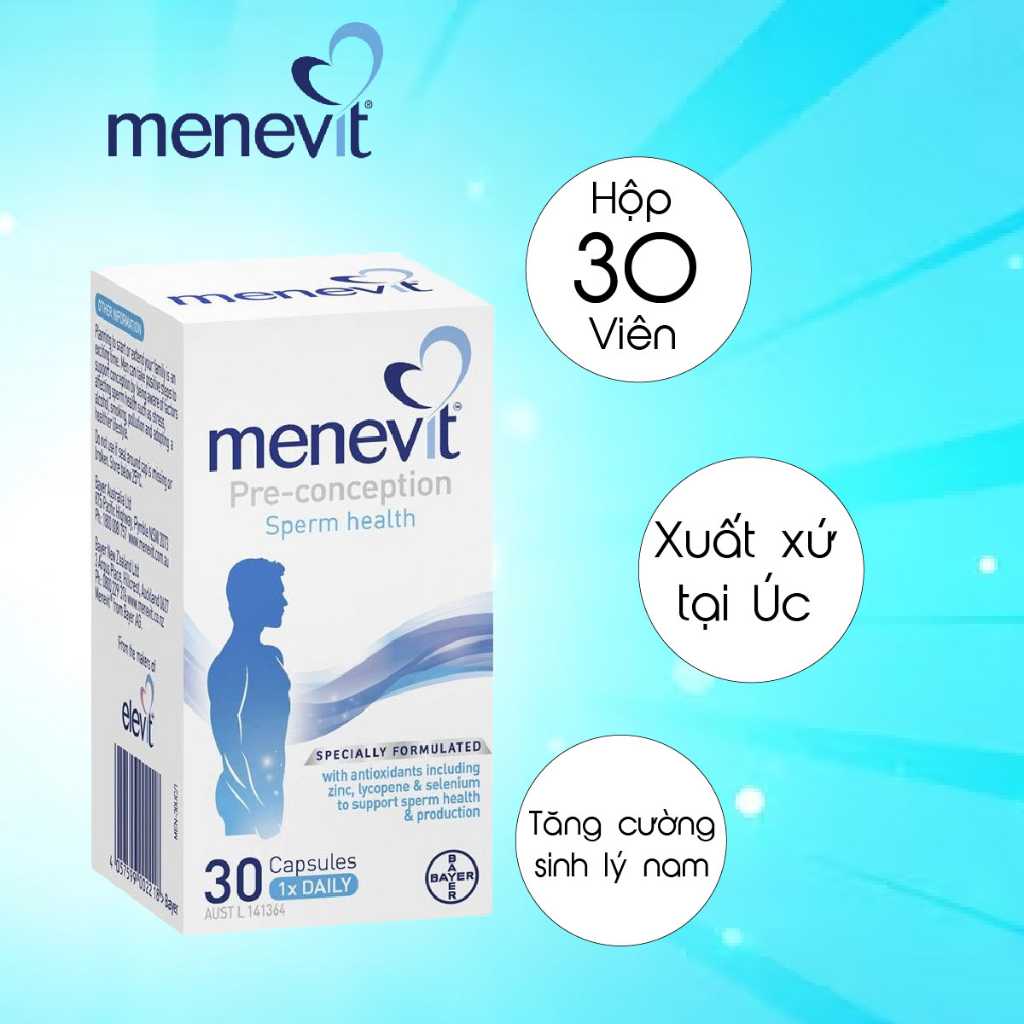 Tăng chất lượng tinh trùng Bayer Menevit 30 viên hỗ trợ sức khỏe sinh sản cho nam giới tăng cơ hội thụ thai