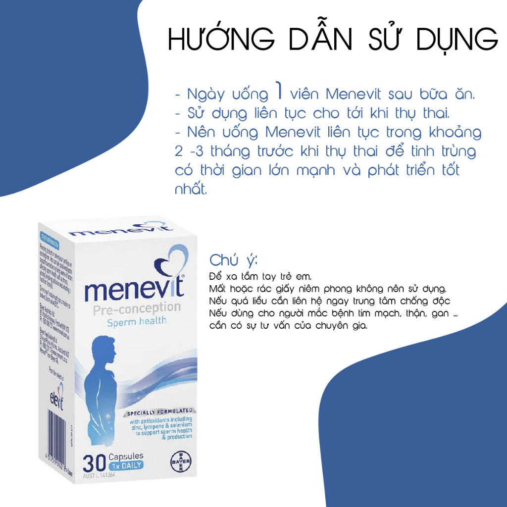 Tăng chất lượng tinh trùng Bayer Menevit 30 viên hỗ trợ sức khỏe sinh sản cho nam giới tăng cơ hội thụ thai