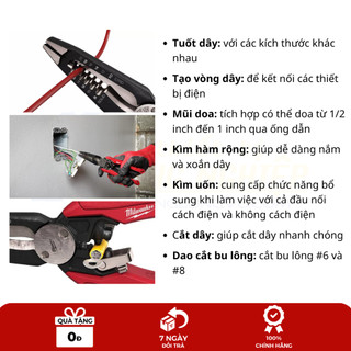 Kìm tuốt dây diện, dây cáp đa năng 7 trong 1 Milwaukee 48-22-3078 bấm cắt dây, chống rỉ sắt 7IN1