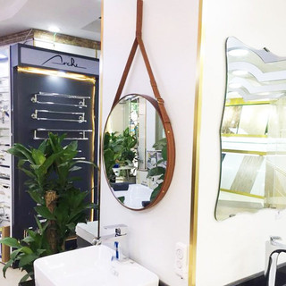 Gương Treo Tường Viền Dây Da Trang Điểm, Gương tròn trang điểm có 2 màu dây Diamond Mirror