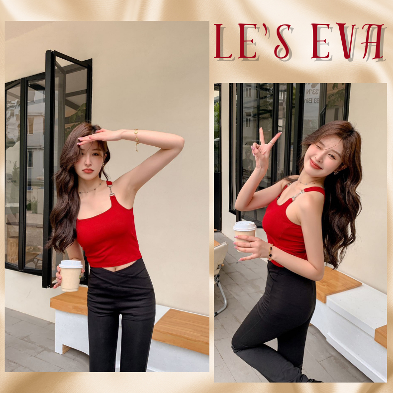 Áo ngắn 2 dây không tay sát nách Cotton trơn phối dây quai xích đệm ngực mềm mại thoải mái CT03 - LESEVA STORE
