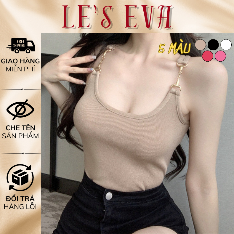 Áo ngắn 2 dây không tay sát nách Cotton trơn phối dây quai xích đệm ngực mềm mại thoải mái CT03 - LESEVA STORE