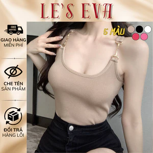 Áo ngắn 2 dây không tay sát nách Cotton trơn phối dây quai xích đệm ngực mềm mại thoải mái CT03 - LESEVA STORE