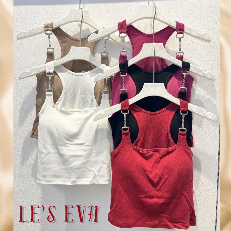 Áo ngắn 2 dây không tay sát nách Cotton trơn phối dây quai xích đệm ngực mềm mại thoải mái CT03 - LESEVA STORE