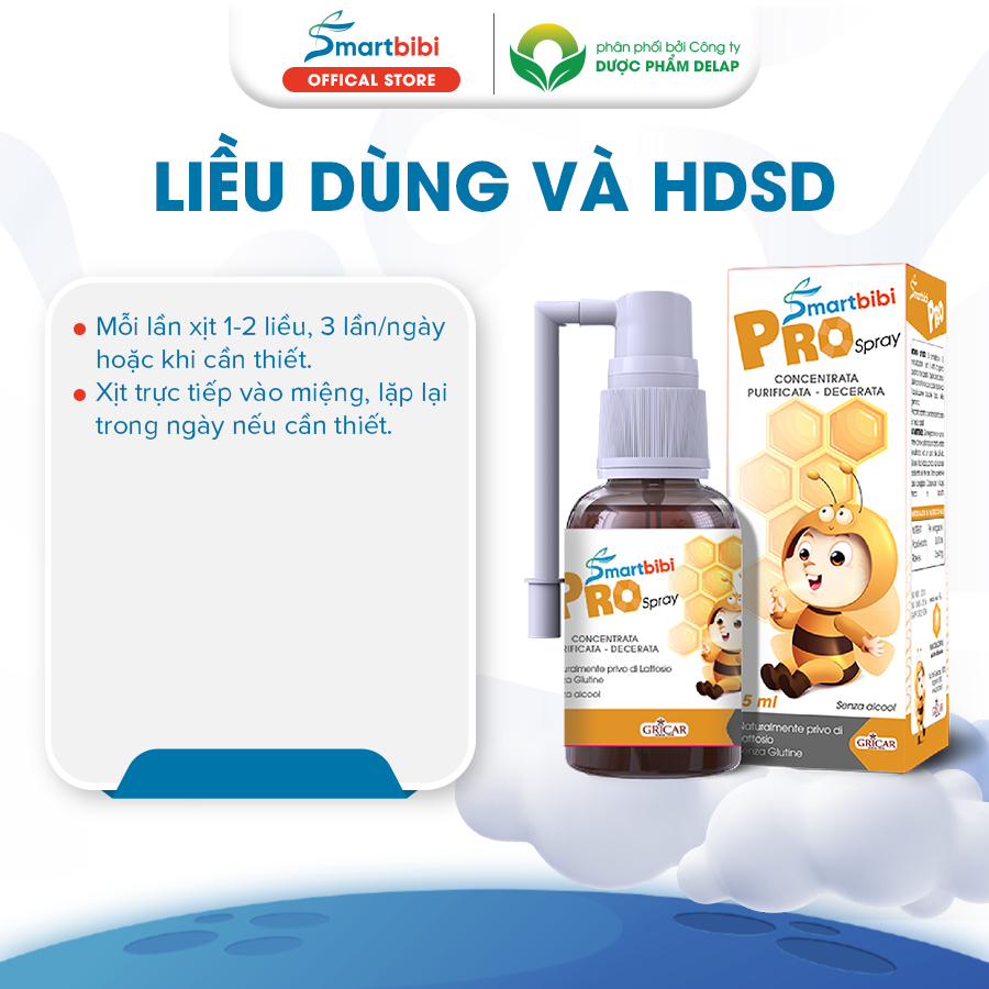 Xịt họng Smartbibi Pro Spray tăng cường sức khỏe đường hô hấp trên,hỗ trợ làm dịu họng