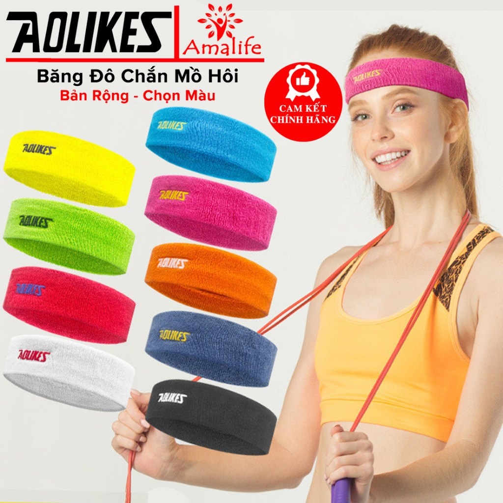 Ảnh Băng Đô Đeo Trán Ngăn Mồ Hôi Bản To Siêu Thấm Hút Cotton Dày Dặn Thoáng Khí Sweatband AL2108 Chạy Bộ Gym Hãng Aolikes 1